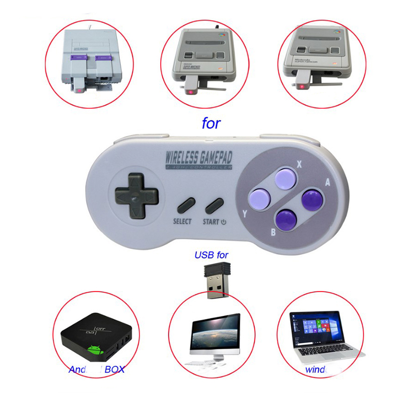 Gaming Console Mario - 2.4 グラムパープルゲームコントローラージョイパッドジョイスティック byBluetooth 2 レシーバーワイヤレスボタン SNES