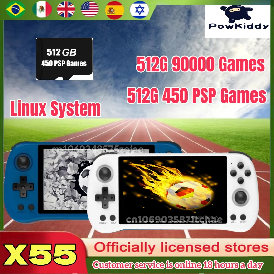 Gaming Console X55 - POWKIDDY X55 レトロハンドヘルドゲームビデオプレーヤーコンソール 5.5 インチ HD