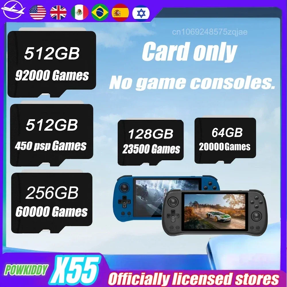 Gaming Console X55 - レトロゲームコンソール,POWKIDDY-X55 psp in 1,カードマシン,マモリーカード,tfカード,プリロードされたゲーム,クラシックゲーム,レトロ,450