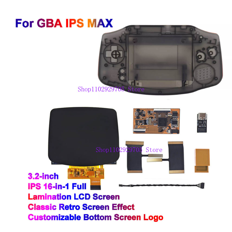 Gaming Console Logo - 3.2インチIPS MAXラミネートLCDスクリーンキット、シェルハウジング付き、ゲームボーイアドバンスGBAゲーム機用、画面ロゴのカスタマイズ可能