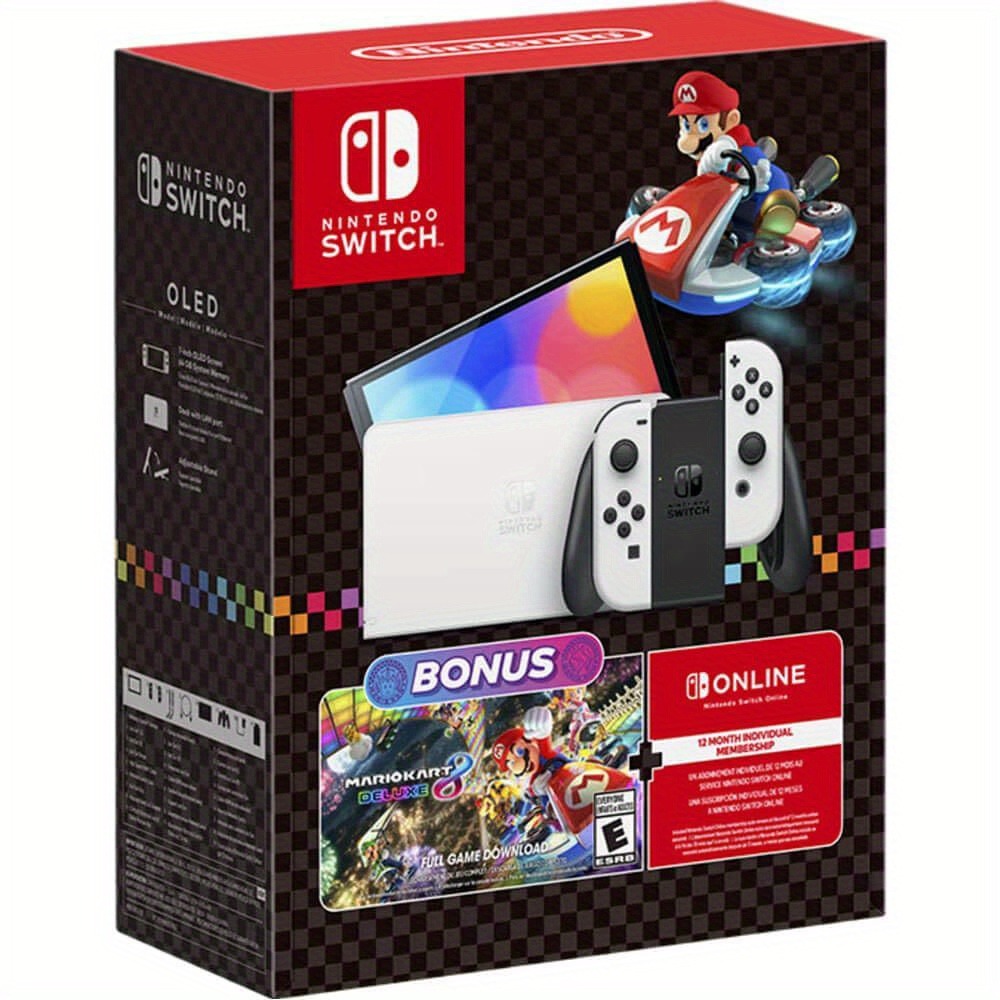 Gaming Console Mario - Nintendo Switch OLEDコンソールバンドル（マリオカート8デラックスゲーム、ホワイトジョイコンコントローラー、ハイブリッドゲーミングシステム付き）