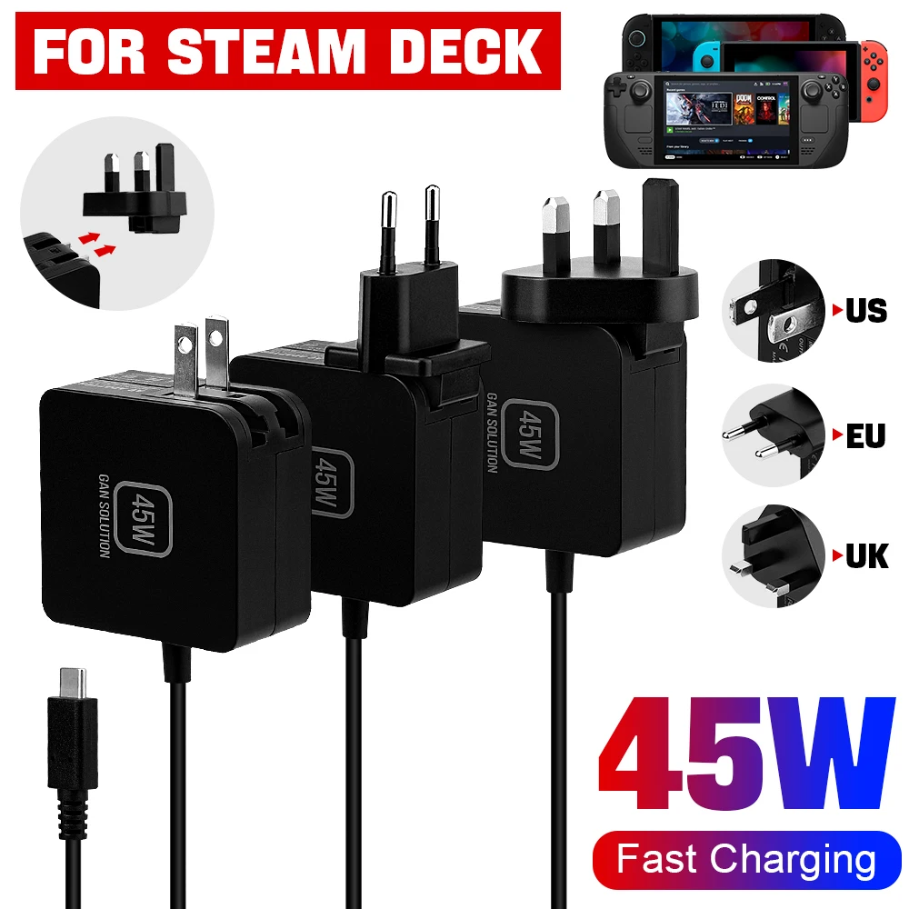Gaming Console Uk - 新型45W ACアダプター急速充電器、EU/US/UKプラグ付きUSB Type C電源、Steam Deck/Switchゲーム機アクセサリー用