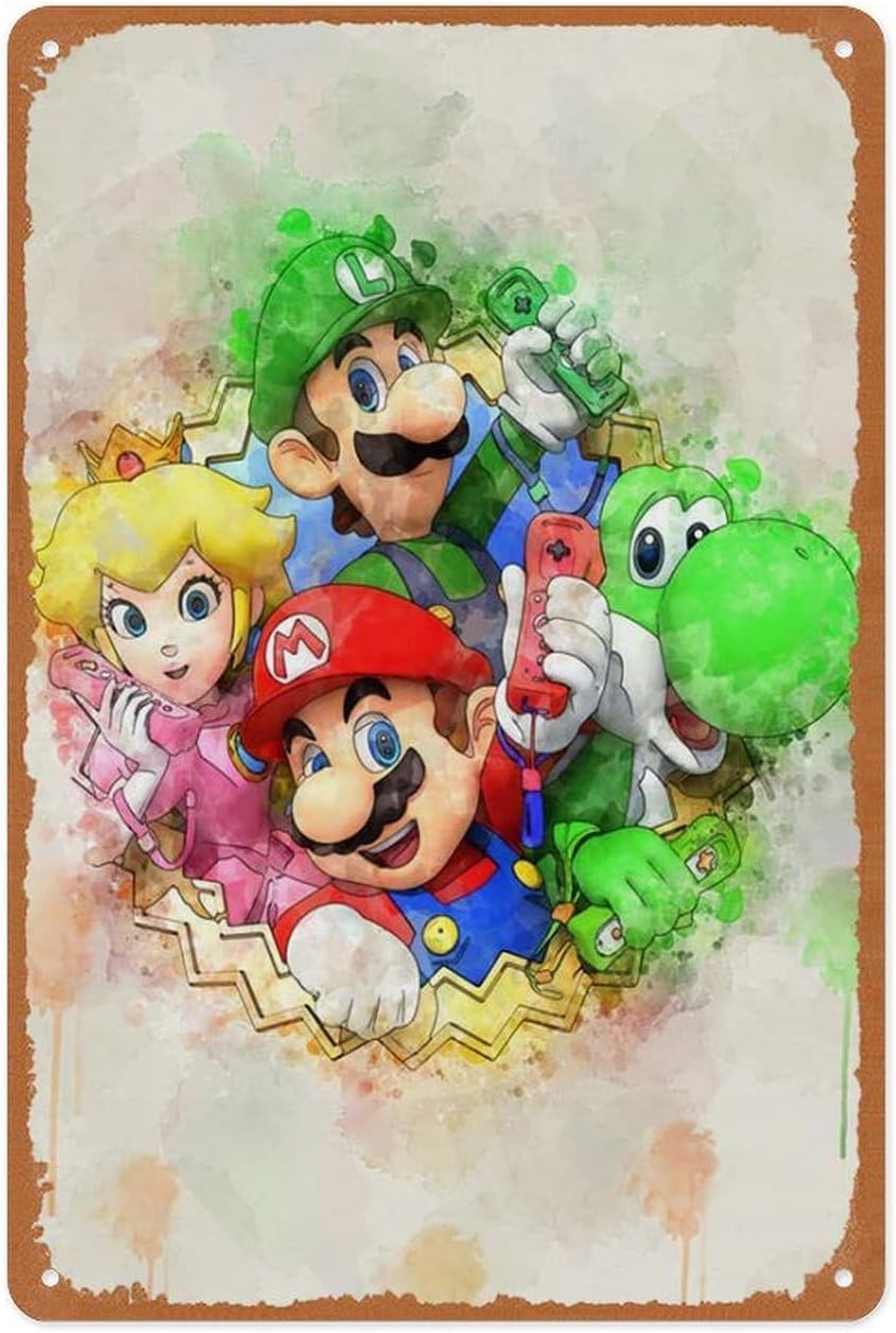 Gaming Console Mario - レトロゲームメタルサイン - マリオキャラクター - 8x12インチ ビデオゲームウォールアート