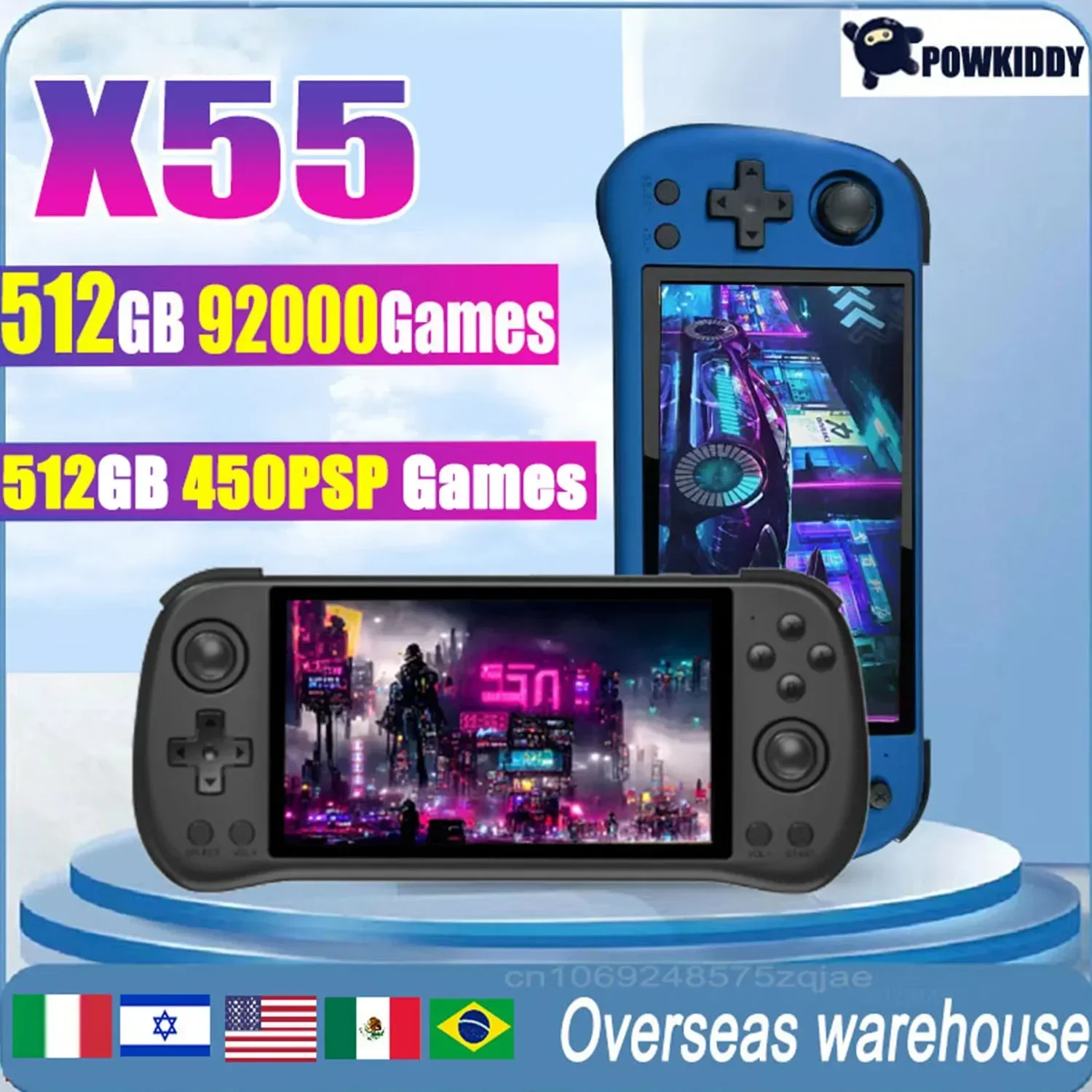 Powkiddy-レトロなポータブルゲームコンソール,x55 - Gaming Console X55 のレビューと価格